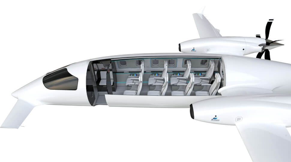 The Piaggio P180 Evo has a maximum seating configuration for up to 8 passengers with a typical configuration for 7, offering a large and spacious interior all thanks to the advanced Italian design.