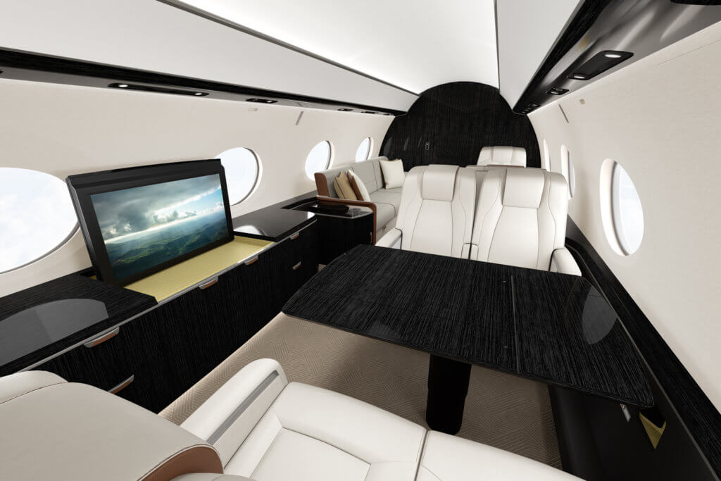 Gulfstream G800 interior featuring TV in living area of the cabin 
