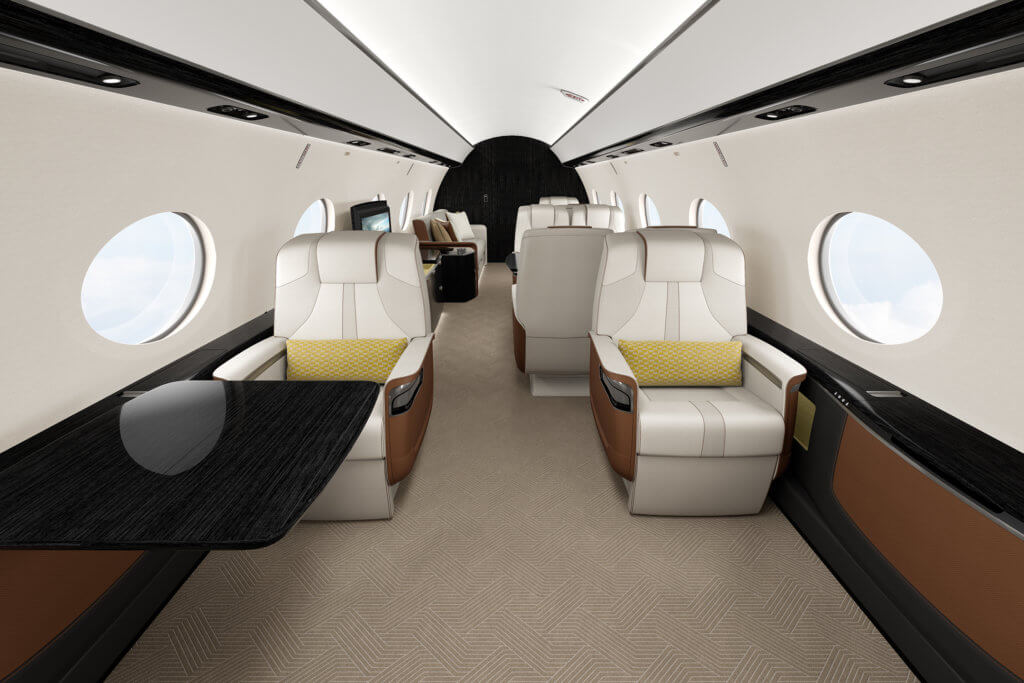 Gulfstream G800 cabin capable of seating 19 passengers and sleeping up to 10
