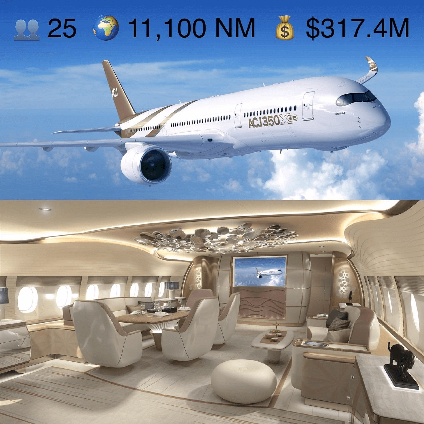 Inside the $350 million Airbus ACJ350 private jet – that can fly to any point on earth without stopping